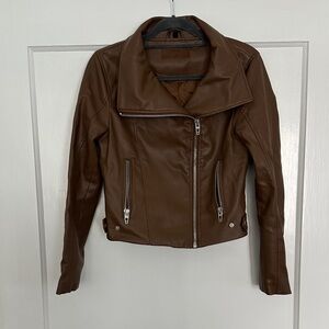 Blank NYC Brown Faux Leather Asymmetrical Moto Jacket